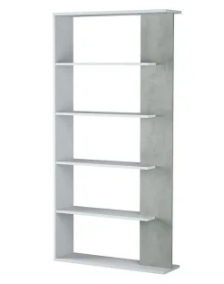 Bibliothèque avec 5 étagères coloris Blanc / Ciment en mélamine - Dim: 180 x 90 x 25 cm
