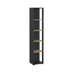 Bibliothèque Baaz, Etagère de bureau, Porte-livre mobile, Librairie, 41x34 h205 cm, Chêne et Gris