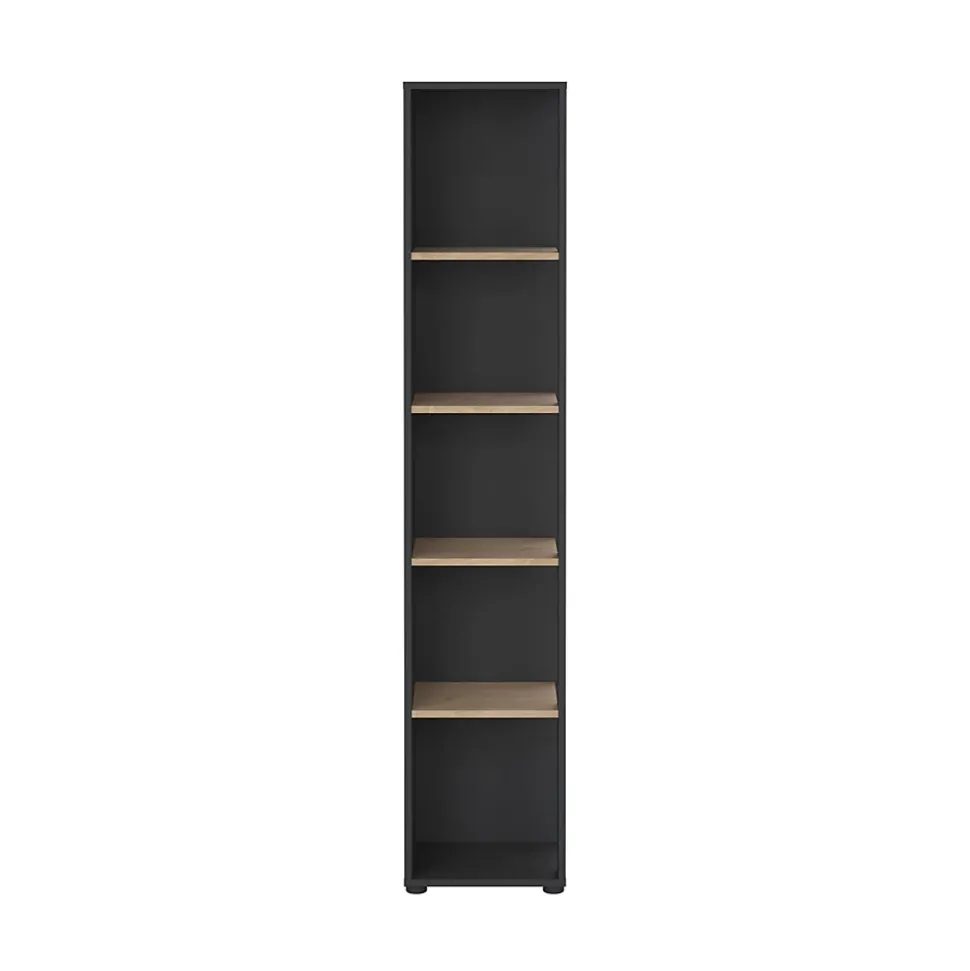 Bibliothèque Baaz, Etagère de bureau, Porte-livre mobile, Librairie, 41x34 h205 cm, Chêne et Gris