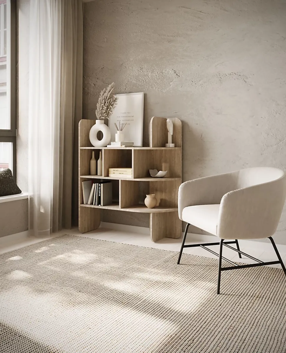 Bibliothèque basse avec niches ouvertes 120 cm décor chêne CONTLE