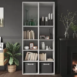 Bibliothèque blanche avec 2 portes vitrées GoodHome Atomia H. 225 x L. 100 x P. 47 cm
