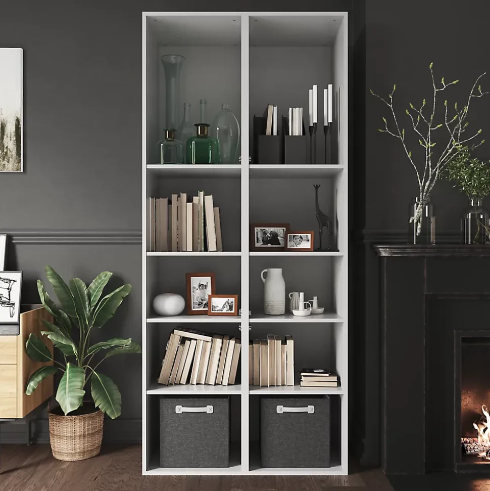 Bibliothèque blanche avec 2 portes vitrées GoodHome Atomia H. 225 x L. 100 x P. 47 cm