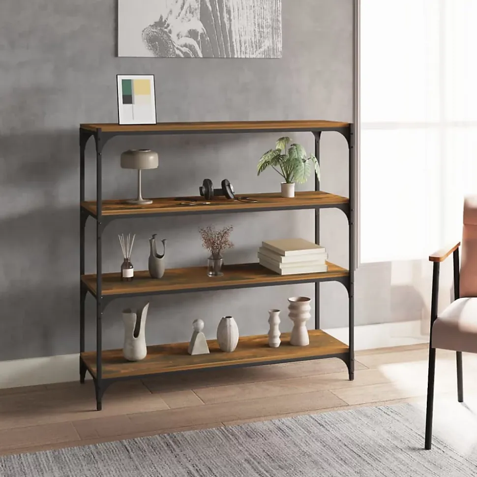 Bibliothèque Chêne fumé 100x33x100cm Bois d'ingénierie et acier vidaXL
