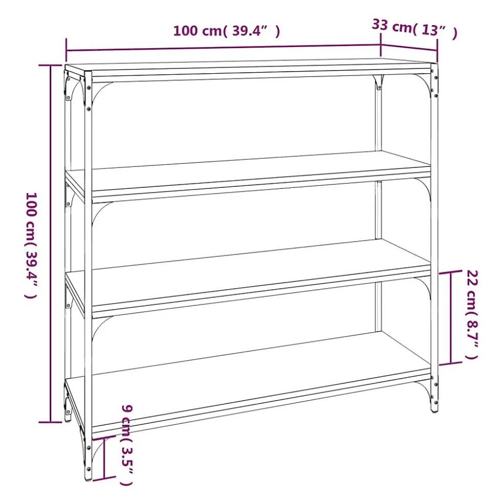 Bibliothèque Chêne fumé 100x33x100cm Bois d'ingénierie et acier vidaXL