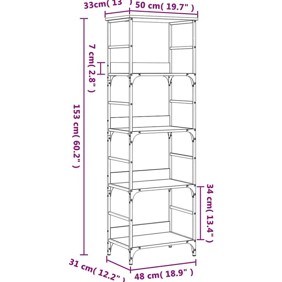 Bibliothèque chêne sonoma 50x33x153 cm bois d'ingénierie vidaXL