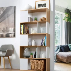 Bibliothèque Décor Blanc et Chêne - L80 x H173,5 cm