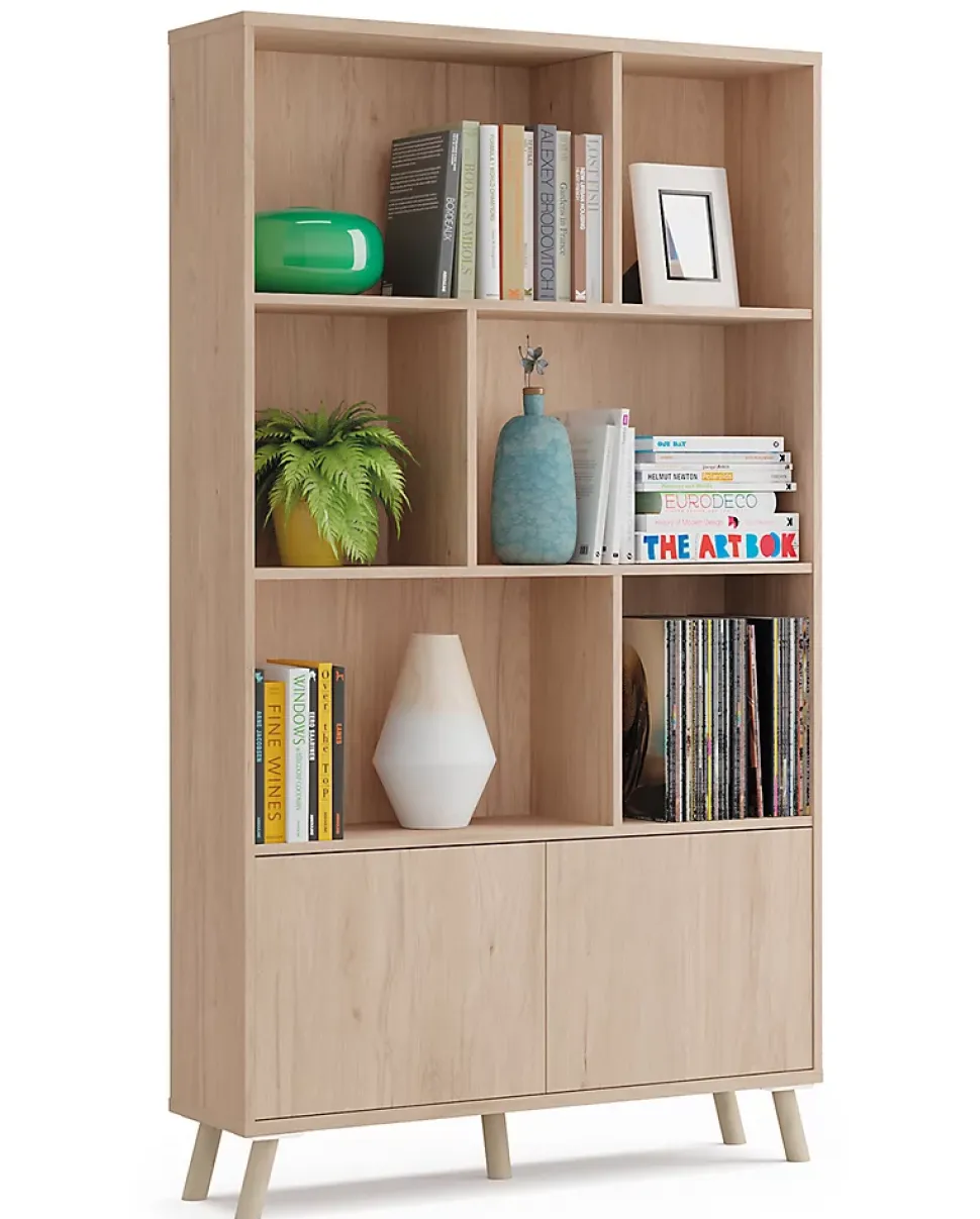 Bibliothèque de 2 portes coloris effet bois - Hauteur 180 x Longueur 100 x Profondeur 30 cm