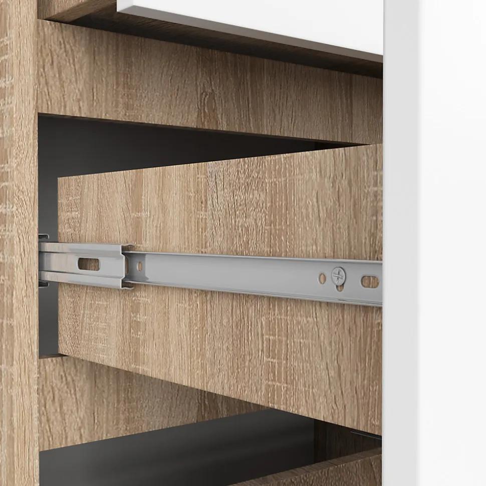 Bibliothèque de bureau AKORD R60 Chêne Sonoma 60 cm 3 tiroirs façade Blanche 3 étagères 60x35x180 cm