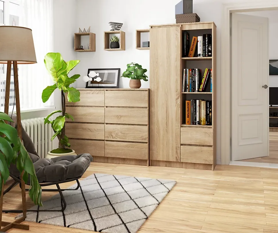 Bibliothèque de bureau AKORD R11 Chêne Sonoma 80 cm 2 portes 2 tiroirs façade Chêne Sonoma 7 étagères 80x35x180 cm