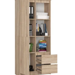 Bibliothèque de bureau AKORD R11 Chêne Sonoma 80 cm 2 portes 2 tiroirs façade Chêne Sonoma 7 étagères 80x35x180 cm