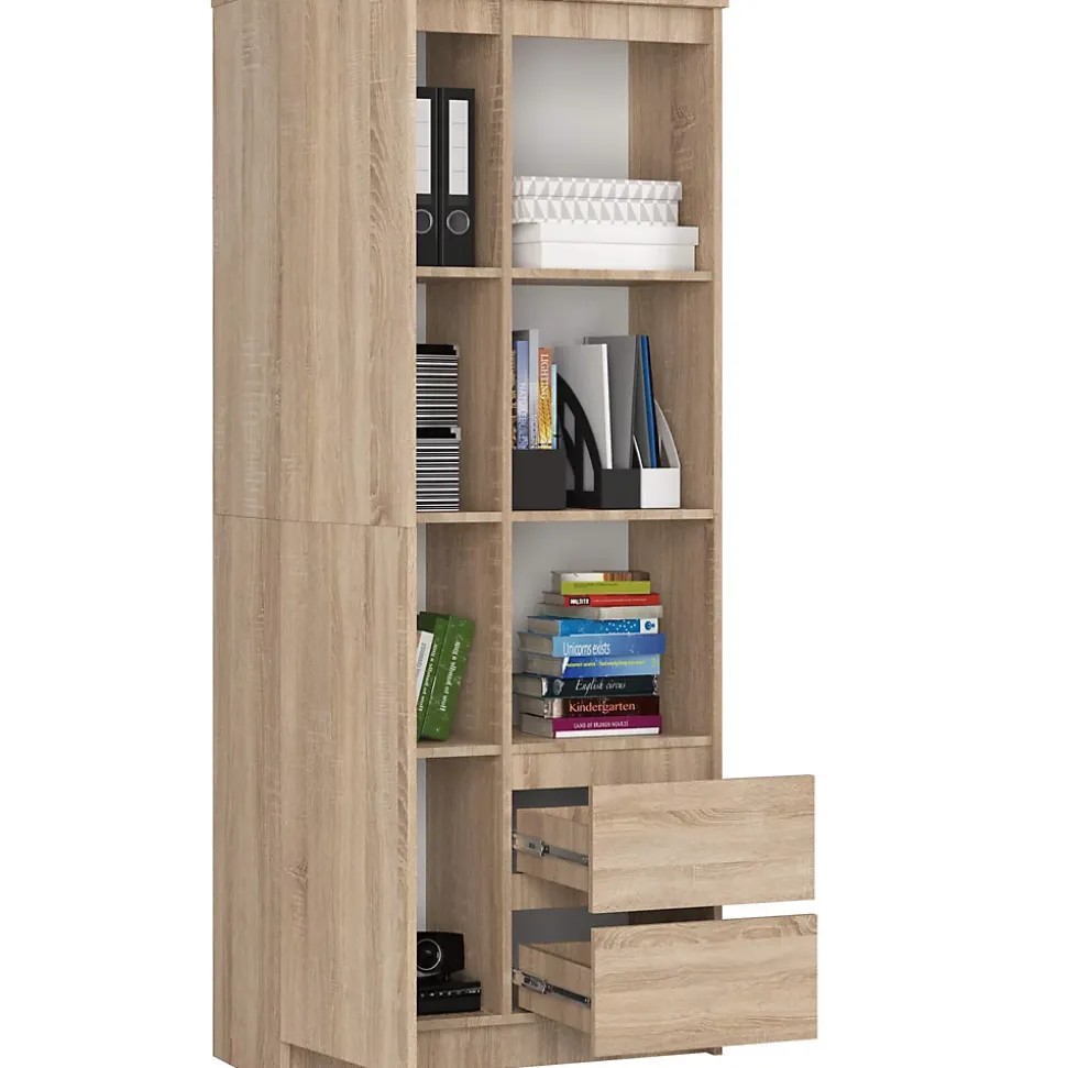 Bibliothèque de bureau AKORD R11 Chêne Sonoma 80 cm 2 portes 2 tiroirs façade Chêne Sonoma 7 étagères 80x35x180 cm
