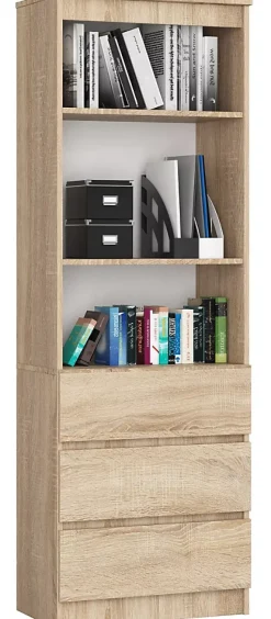 Bibliothèque de bureau AKORD R60 Chêne Sonoma 60 cm 3 tiroirs façade Chêne Sonoma 3 étagères 60x35x180 cm