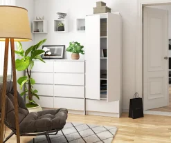 Bibliothèque de bureau AKORD R60 Blanche 60 cm 4 portes 1 tiroir façade Blanche 4 étagères 60x35x180 cm