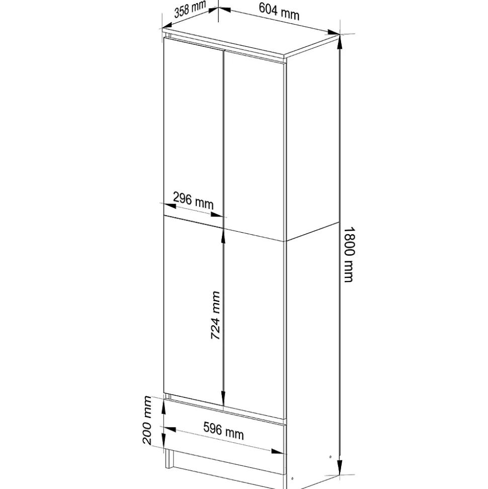 Bibliothèque de bureau AKORD R60 Blanche 60 cm 4 portes 1 tiroir façade Blanche 4 étagères 60x35x180 cm