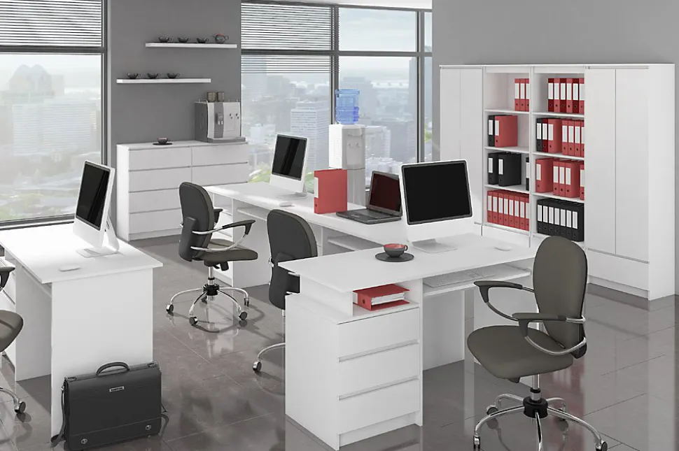 Bibliothèque de bureau AKORD R60 Blanche 60 cm 4 portes 1 tiroir façade Blanche 4 étagères 60x35x180 cm