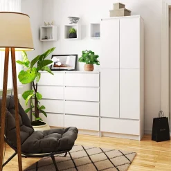 Bibliothèque de bureau AKORD R60 Blanche 60 cm 4 portes 1 tiroir façade Blanche 4 étagères 60x35x180 cm