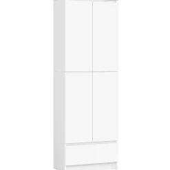 Bibliothèque de bureau AKORD R60 Blanche 60 cm 4 portes 1 tiroir façade Blanche 4 étagères 60x35x180 cm