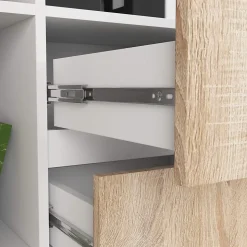 Bibliothèque de bureau AKORD R15 Blanche 80 cm 2 portes 2 tiroirs façade Chêne Sonoma 7 étagères 80x35x180 cm