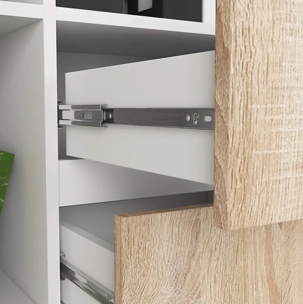 Bibliothèque de bureau AKORD R15 Blanche 80 cm 2 portes 2 tiroirs façade Chêne Sonoma 7 étagères 80x35x180 cm