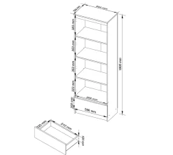 Bibliothèque de bureau AKORD R60 Aulne 60 cm 1 tiroir façade Aulne 4 étagères 60x35x180 cm