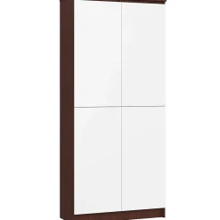 Bibliothèque de bureau Armoire AKORD R80 Wengé 80 cm 2 portes façade Blanche 8 étagères 80x35x180 cm