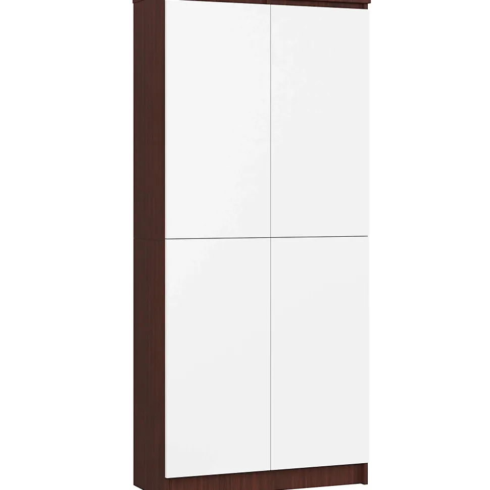 Bibliothèque de bureau Armoire AKORD R80 Wengé 80 cm 2 portes façade Blanche 8 étagères 80x35x180 cm