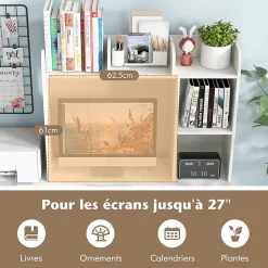 Bibliothèque de Bureau en Bois avec Plusieurs Tablettes,Organiseur de Bureau avec Dispositif Anti-Basculement,94x25x74CM,Blanc