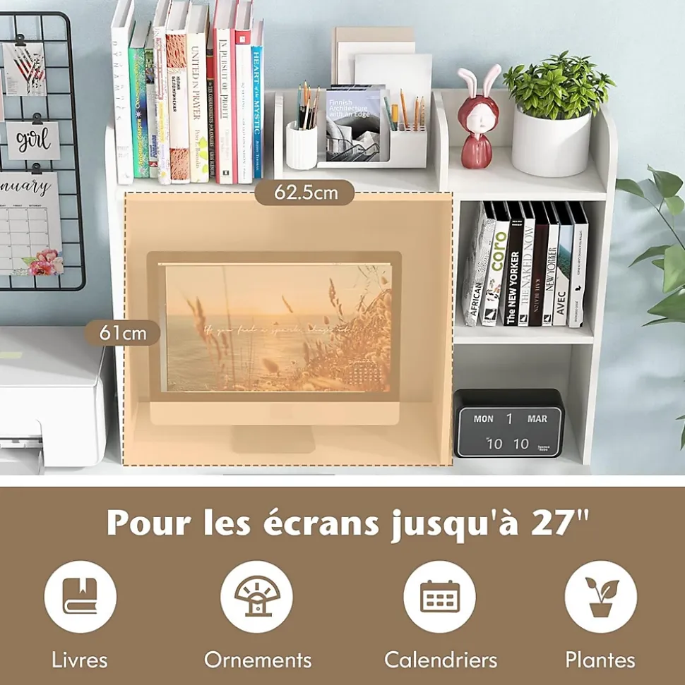 Bibliothèque de Bureau en Bois avec Plusieurs Tablettes,Organiseur de Bureau avec Dispositif Anti-Basculement,94x25x74CM,Blanc