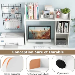 Bibliothèque de Bureau en Bois avec Plusieurs Tablettes,Organiseur de Bureau avec Dispositif Anti-Basculement,94x25x74CM,Blanc