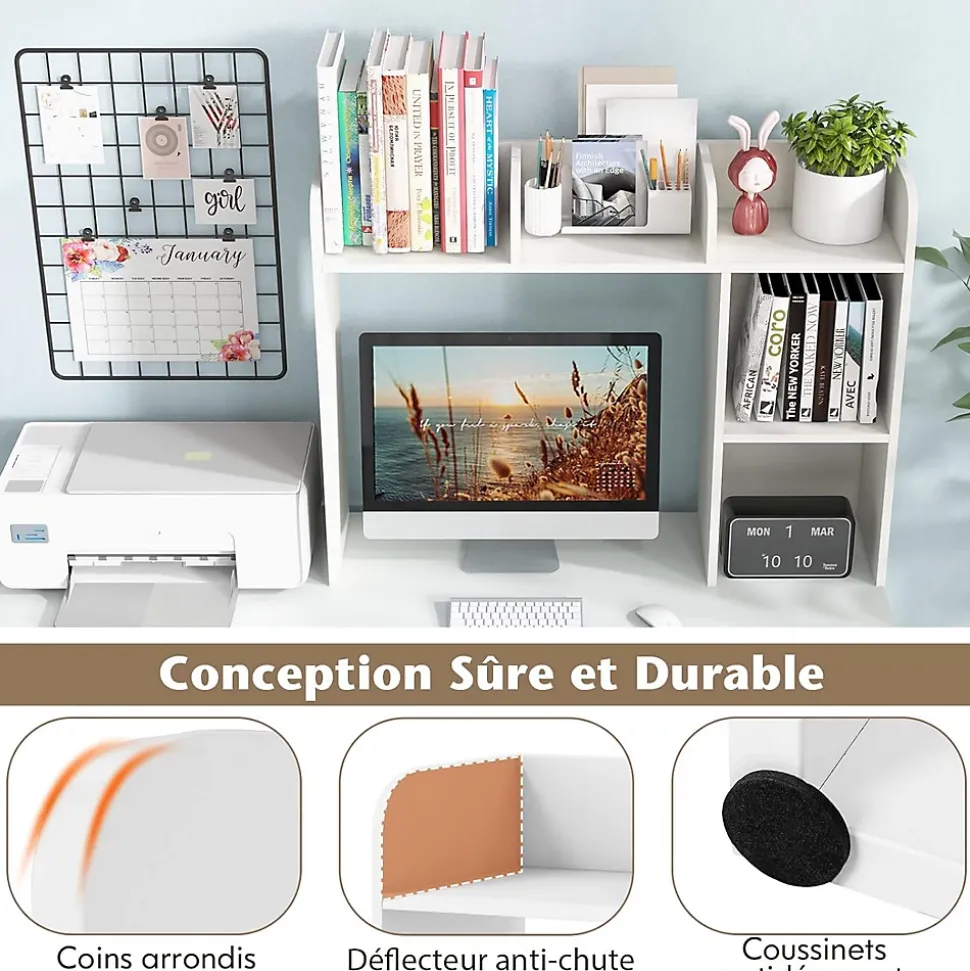 Bibliothèque de Bureau en Bois avec Plusieurs Tablettes,Organiseur de Bureau avec Dispositif Anti-Basculement,94x25x74CM,Blanc