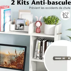 Bibliothèque de Bureau en Bois avec Plusieurs Tablettes,Organiseur de Bureau avec Dispositif Anti-Basculement,94x25x74CM,Blanc