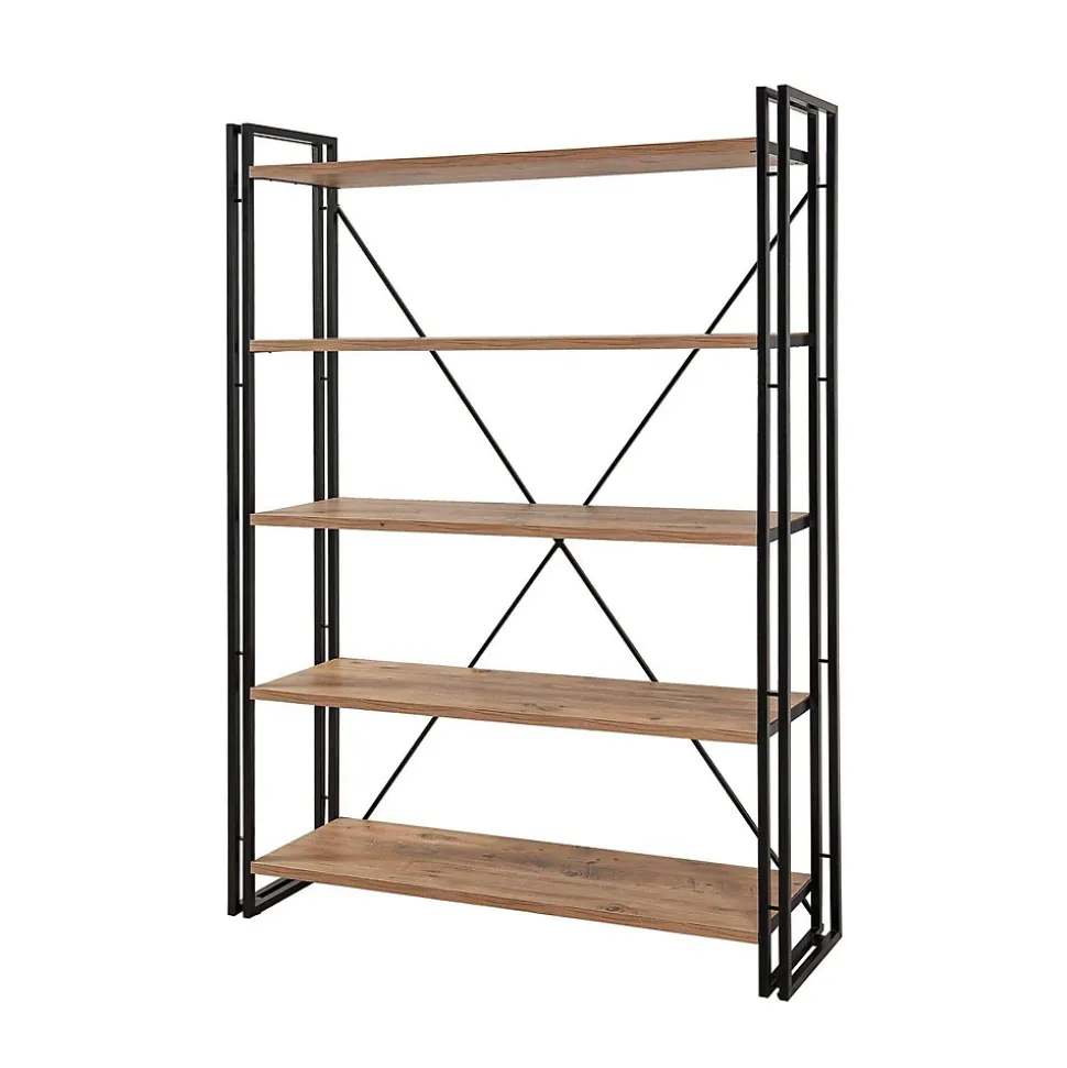 Bibliothèque Demetria, Etagère de bureau, Porte-livre mobile, Librairie, 130x35h180 cm, Chêne et Noir
