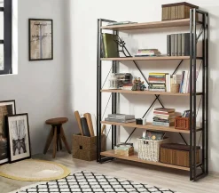 Bibliothèque Demetria, Etagère de bureau, Porte-livre mobile, Librairie, 130x35h180 cm, Chêne et Noir