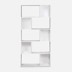Bibliothèque design asymétrique Pieter 5 étagères. 10 compartiments de rangement. 83x23x173cm
