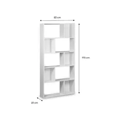 Bibliothèque design asymétrique Pieter 5 étagères. 10 compartiments de rangement. 83x23x173cm