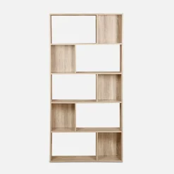 Bibliothèque design asymétrique Pieter 5 étagères. 10 compartiments de rangement. 83x23x173cm