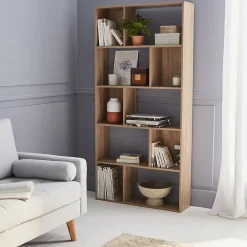 Bibliothèque design asymétrique Pieter 5 étagères. 10 compartiments de rangement. 83x23x173cm