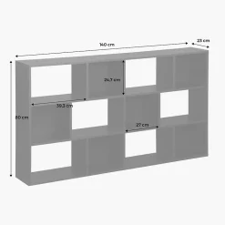 Bibliothèque design asymétrique blanche. Pieter. 3 étagères. 12 compartiments de rangement