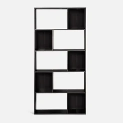 Bibliothèque design asymétrique Pieter 5 étagères. 10 compartiments de rangement. 83x23x173cm