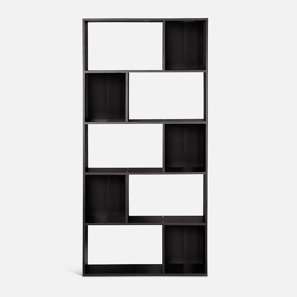 Bibliothèque design asymétrique Pieter 5 étagères. 10 compartiments de rangement. 83x23x173cm