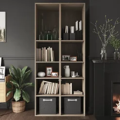 Bibliothèque effet chêne avec 2 portes vitrées GoodHome Atomia H. 225 x L. 100 x P. 47 cm