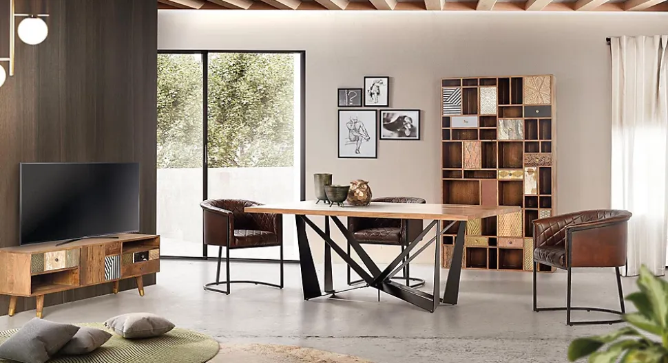 Bibliothèque en bois de manguier couleur noyer clair
