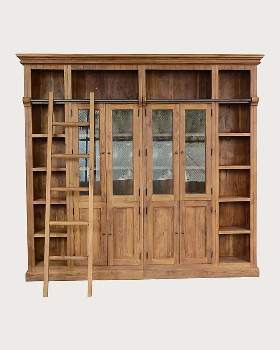 Bibliothèque en bois massif de teck recyclé 250 cm - Uniqka
