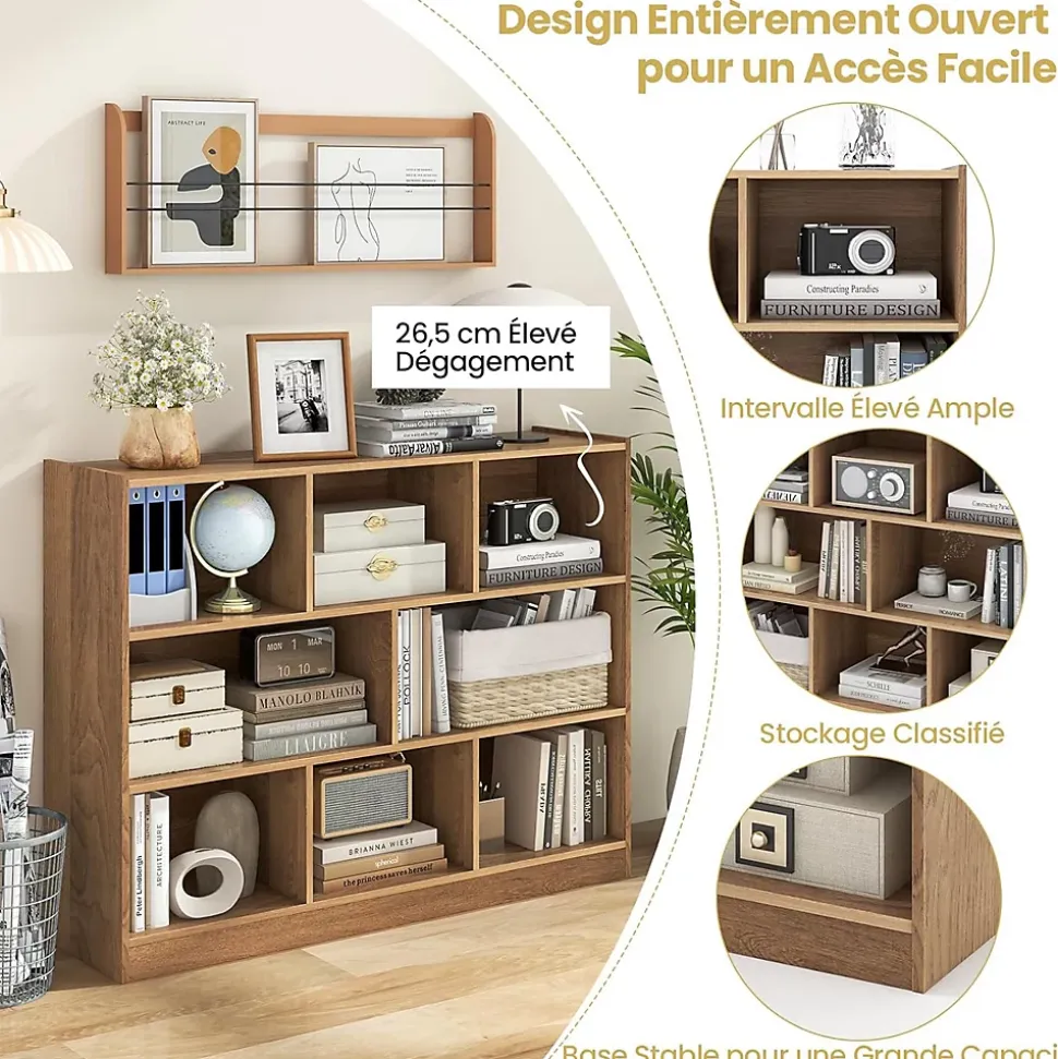 Bibliothèque Enfant 8 Cubes Ouvertes Meuble de Rangement Bibliothèque pour Livres et Jouets Naturel