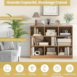 Bibliothèque Enfant 8 Cubes Ouvertes Meuble de Rangement Bibliothèque pour Livres et Jouets Naturel