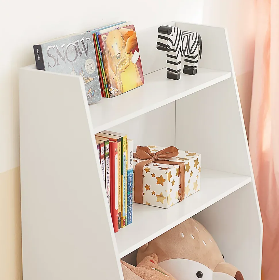 Bibliothèque Enfant 3 Étagères de Rangement pour Livres et Jouets avec Porte-revues Blanc 60x25x80 cm KMB47-W