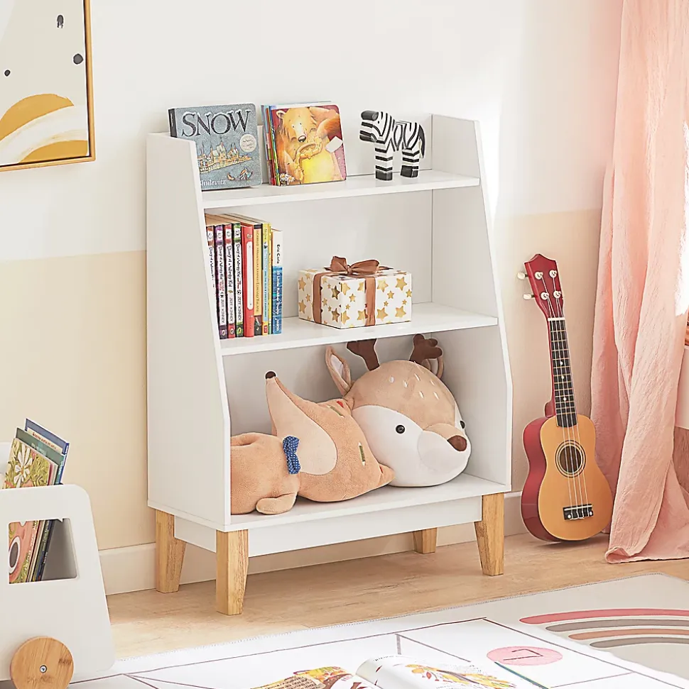 Bibliothèque Enfant 3 Étagères de Rangement pour Livres et Jouets avec Porte-revues Blanc 60x25x80 cm KMB47-W