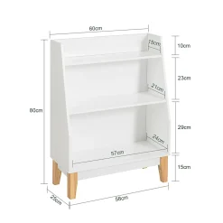 Bibliothèque Enfant 3 Étagères de Rangement pour Livres et Jouets avec Porte-revues Blanc 60x25x80 cm KMB47-W