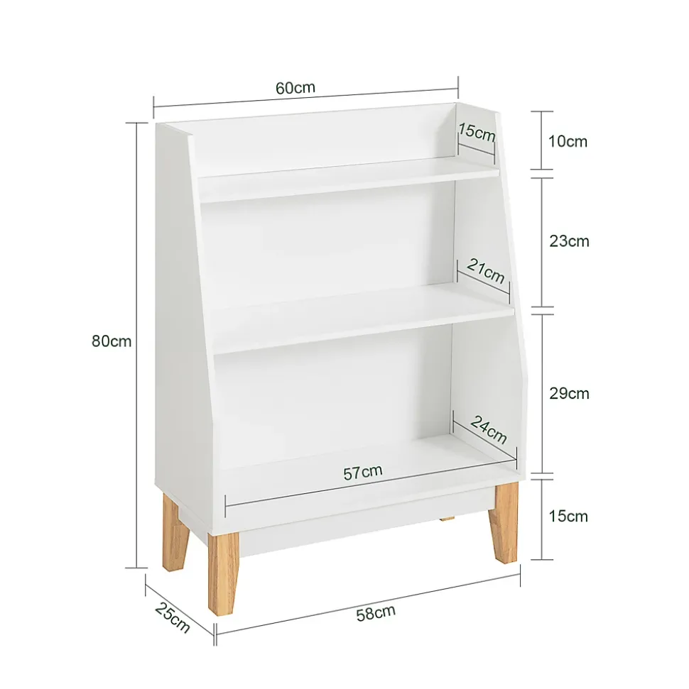 Bibliothèque Enfant 3 Étagères de Rangement pour Livres et Jouets avec Porte-revues Blanc 60x25x80 cm KMB47-W