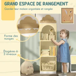 Bibliothèque enfant design nuage - 4 niveaux rangement - bois de pin MDF blanc